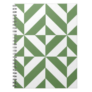 Dark Grass Green Geometric Deco Cube Pattern Notebook