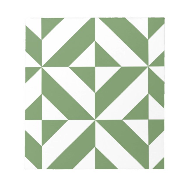 Dark Grass Green Geometric Deco Cube Pattern Notepad (Front)