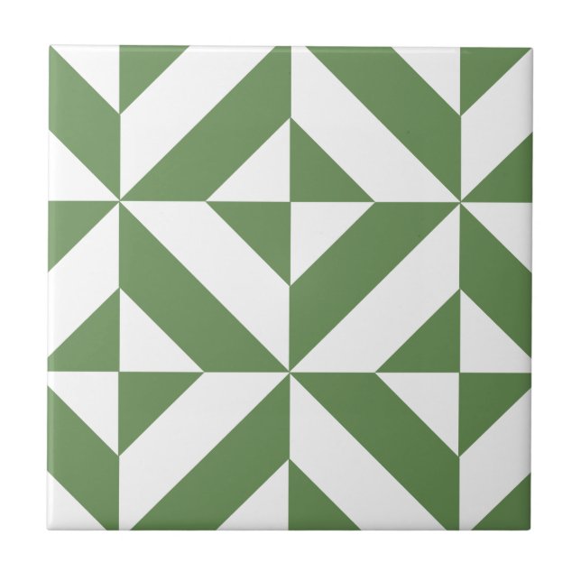 Dark Grass Green Geometric Deco Cube Pattern Tile (Front)