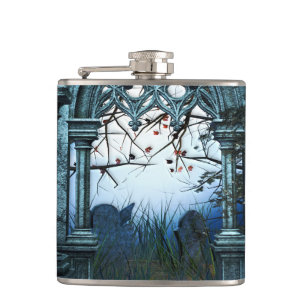 Dark Graveyard Background Hip Flask