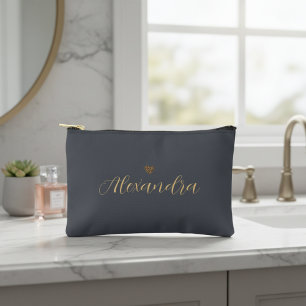 dark gray accessory bag, personalized makeup bag