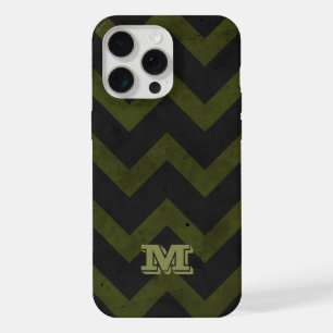 Dark gray army green vintage chevron Monogram iPhone 15 Pro Max Case