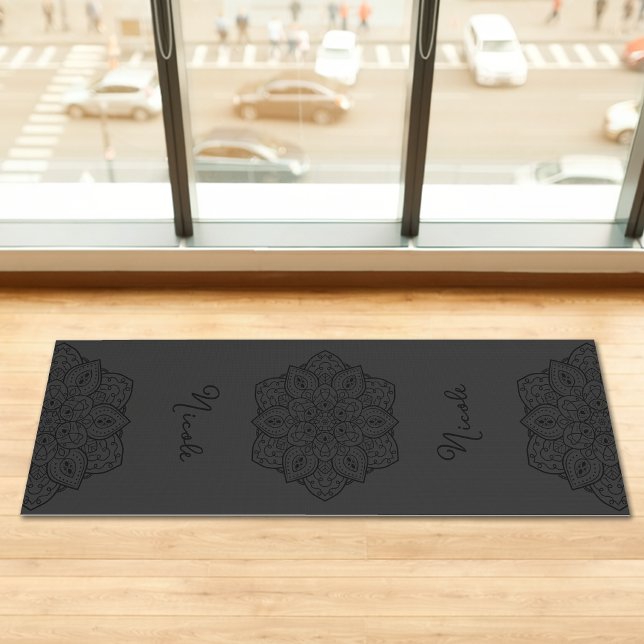Dark Gray Beautiful Mandala With Custom Name Yoga Mat (Disclaimer: This image is a digital mockup.)
