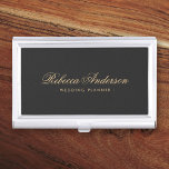 Dark gray elegant calligraphy script font business card holder<br><div class="desc">Elegant business card holder featuring your name in an elegant calligraphy script font with the title below on a very dark gray background</div>