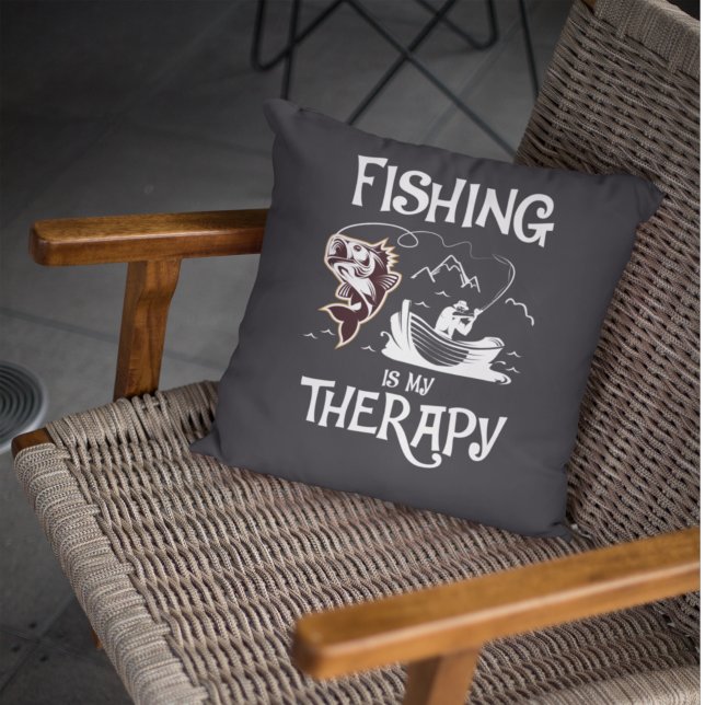 Dark Gray Fishing Is My Therapy Row Boat Cushion (Creator Uploaded)