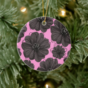 Dark Gray Flowers  Ceramic Tree Decoration