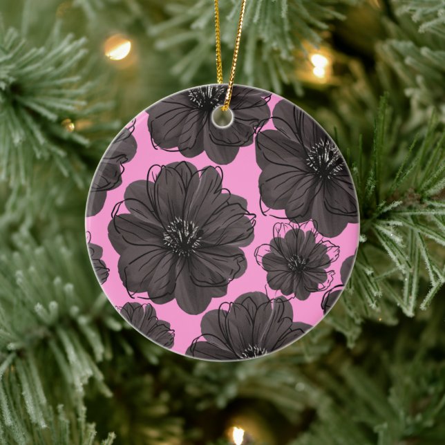Dark Gray Flowers  Ceramic Tree Decoration (Tree)