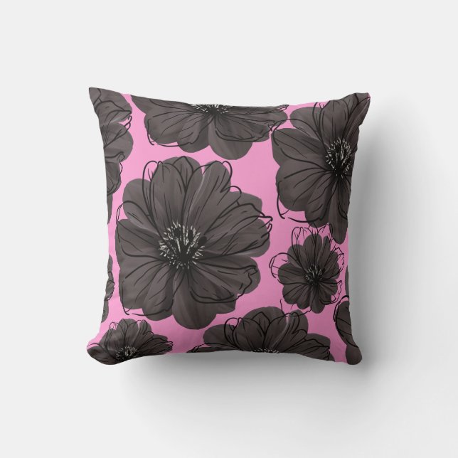 Dark Gray Flowers  Cushion (Front)