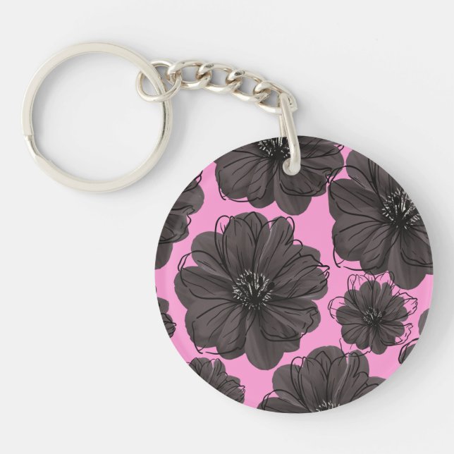 Dark Gray Flowers Key Ring (Front)