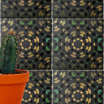 Dark Gray Green Yellow Moroccan Mosaic Geometric Tile<br><div class="desc">Unique decorative tile design featuring a seamless mosaic pattern in shades gray,  green and yellow.</div>