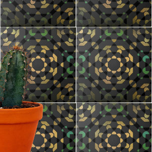 Dark Gray Green Yellow Moroccan Mosaic Geometric Tile