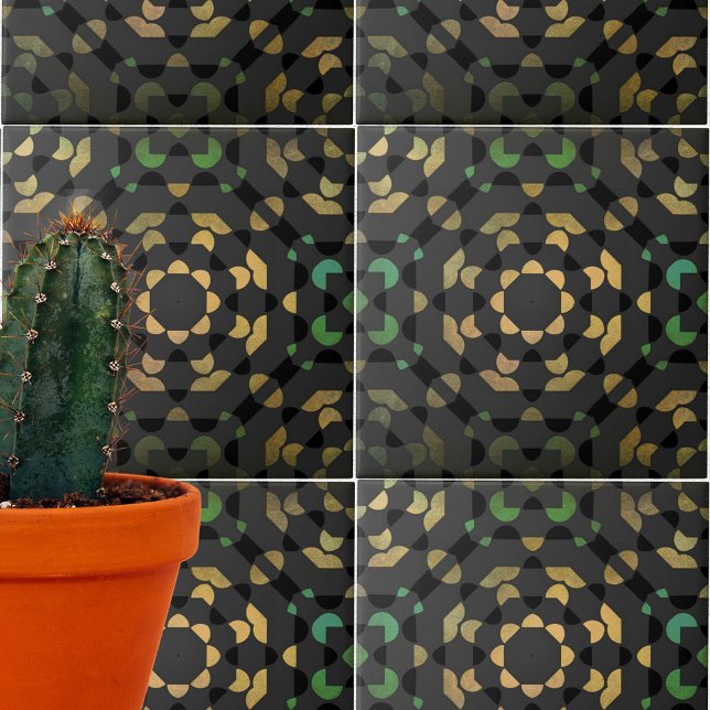 Dark Gray Green Yellow Moroccan Mosaic Geometric Tile (Creator Uploaded)