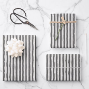 Dark Gray & Ivory Wonky Stripes Wrapping Paper Sheet