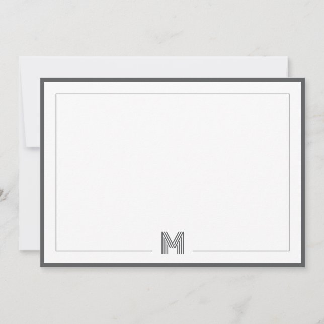 Dark Gray Monogram Double Border Stationery Card (Front)