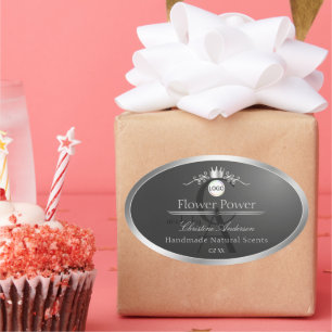 Dark Gray Product Label Silver Frame Logo Monogram