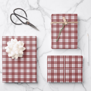 Dark Gray-Red & White Plaid Wrapping Paper Sheet