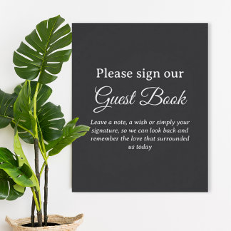 Dark Gray Wedding Guest Book Poster