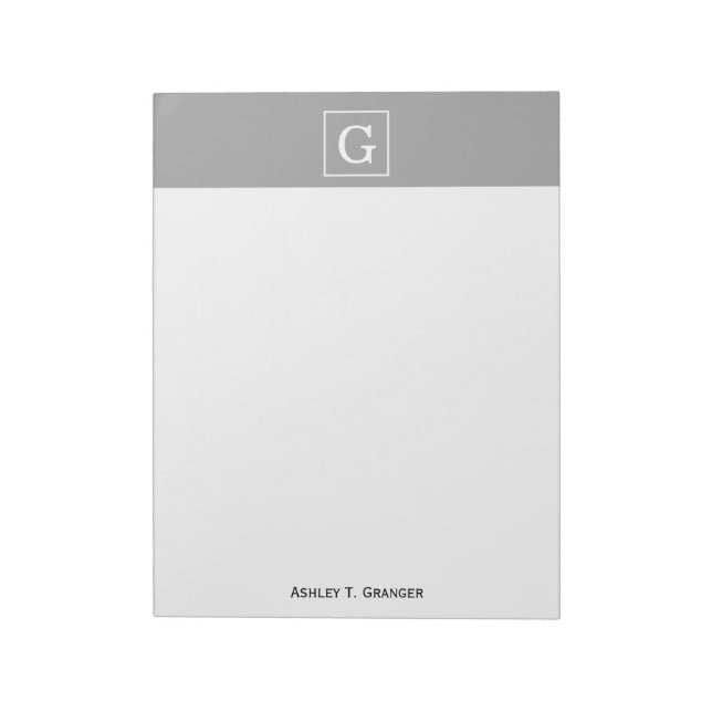 Dark Gray White Framed Initial Monogram Notepad (Rotated)