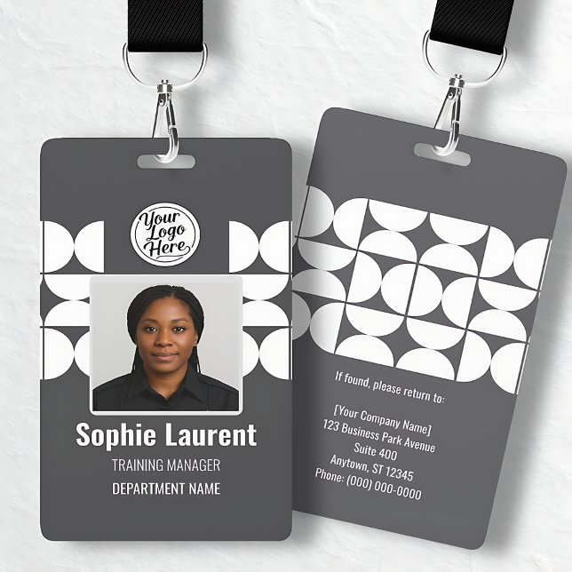 Dark Gray White Geometric Modern Company Security ID Badge (Dark Gray White Geometric Modern Company Security Badge)