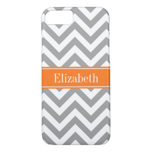 Dark Gray White LG Chevron Pumpkin Name Monogram iPhone 8/7 Case