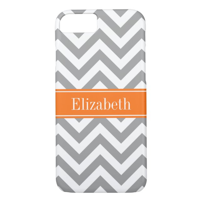 Dark Gray White LG Chevron Pumpkin Name Monogram Case-Mate iPhone Case (Back)
