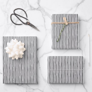 Dark Gray & White Wonky Stripes Wrapping Paper Sheet