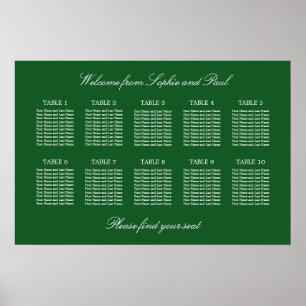 Dark Green 10 Table Wedding Seating Chart Poster