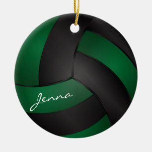 Dark Green and Black Personalise Volleyball Ceramic Tree Decoration