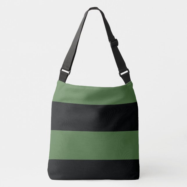 Dark Green and Black Simple Extra Wide Stripes Crossbody Bag (Front)