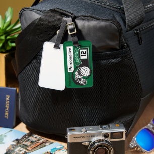 Dark Green and Black Sporty Volleyball 🏐 Luggage Tag