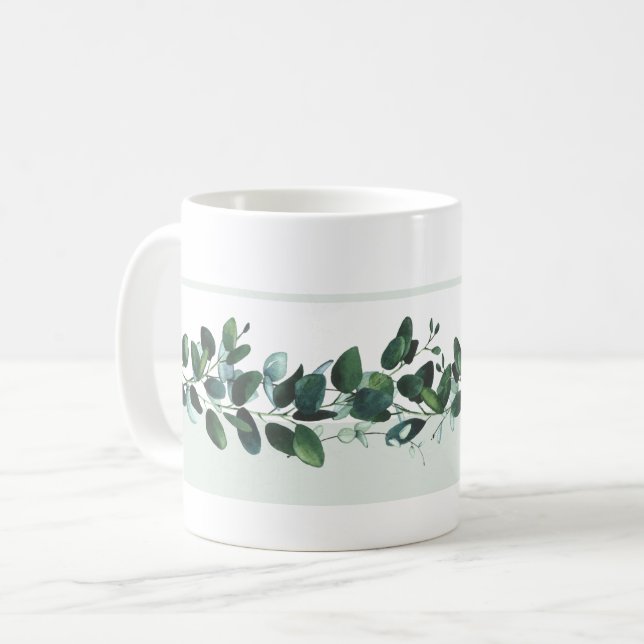 Dark Green and Blue Eucalyptus Leaves Garden Mug (Front Left)