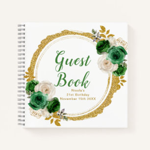 Dark Green and Gold Elegant Flowers Birthday Party Notebook