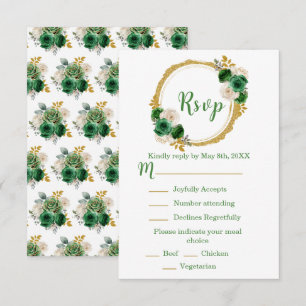 Dark Green and Gold Elegant Flowers Sweet Sixteen RSVP Card