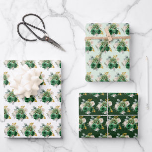 Dark Green and Gold Elegant Flowers Wrapping Paper Sheet