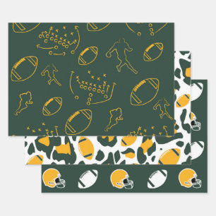 Dark Green and Gold Football Playbook Patterns Wrapping Paper Sheet
