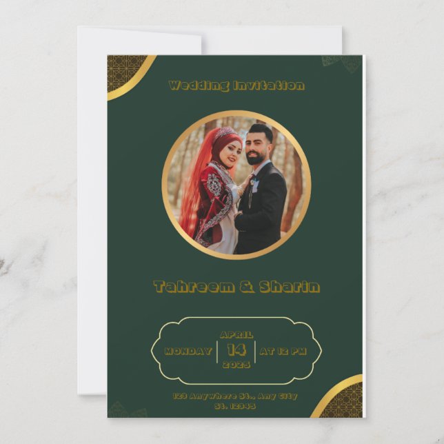Dark Green and Gold Indian Wedding Invitation (Front)
