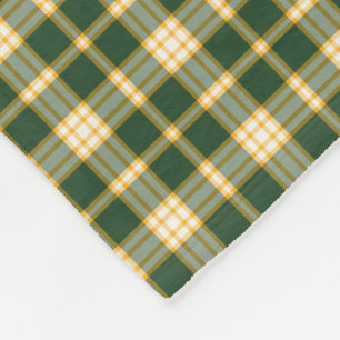 Dark Green and Gold Sporty Plaid Pattern Fleece Blanket