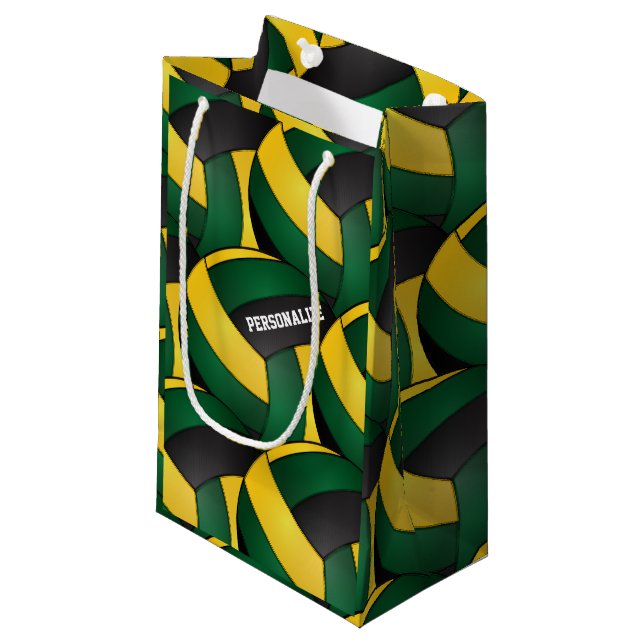 Dark Green and Gold Volleyballs Small Gift Bag (Front Angled)