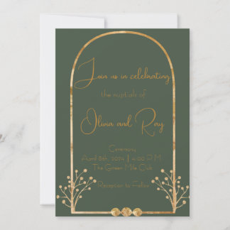 Dark Green and Gold Wedding Invitation