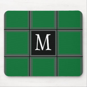 Dark Green and Gray Custom Single Initial Striped Mouse Mat