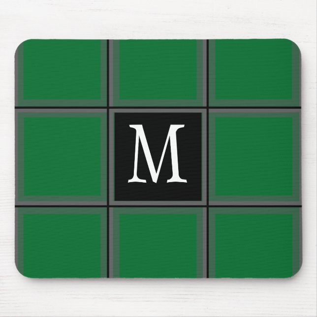 Dark Green and Gray Custom Single Initial Striped Mouse Mat (Front)