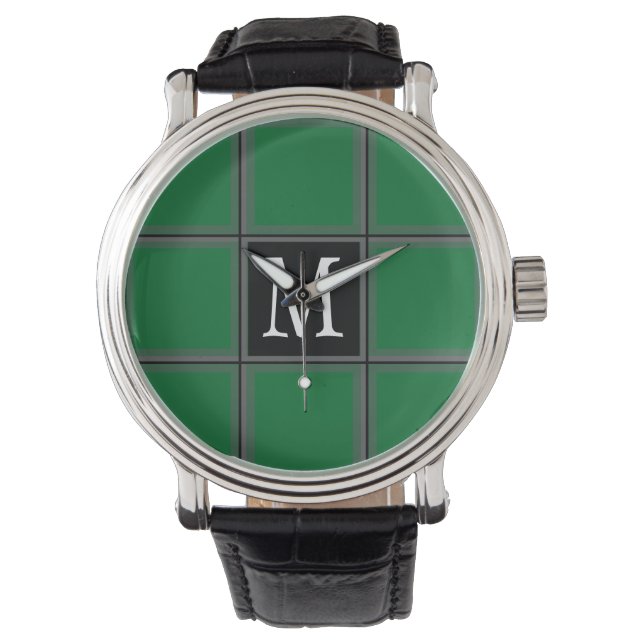 Dark Green and Grey Custom Single Initial Striped Watch (Front)