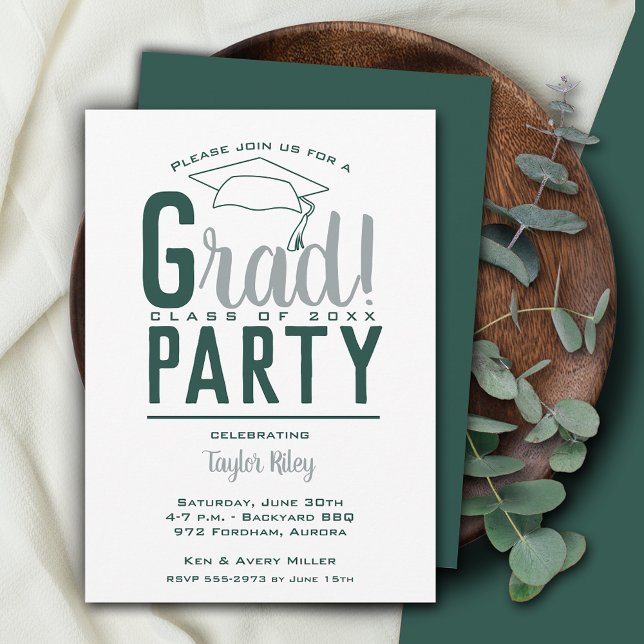 Dark Green and Grey Graduation Party Invitation (Creator Uploaded)