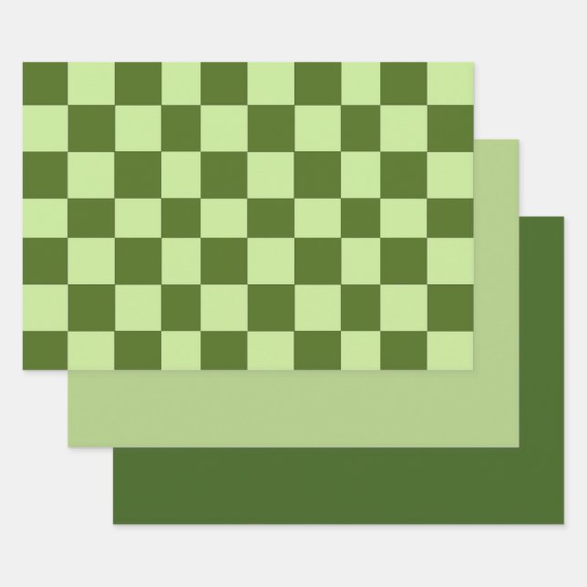 Dark Green and Light Green Checkers   Wrapping Paper Sheet (Set)