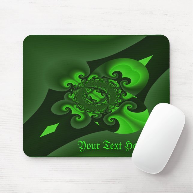 Dark Green And Lime Spiral Wave Mouse Pad (With Mouse)
