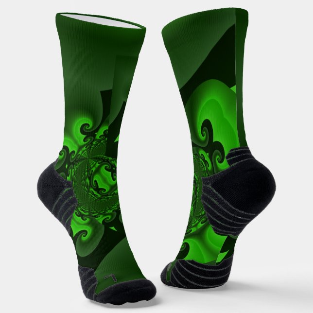 Dark Green And Lime Spiral Wave Socks (Angled)