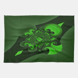 Dark Green And Lime Spiral Wave Tea Towel