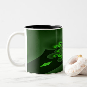 Dark Green And Lime Spiral Wave Two-Tone Coffee Mug