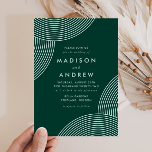 Dark Green and Mint Geometric Swirl Wedding Invitation