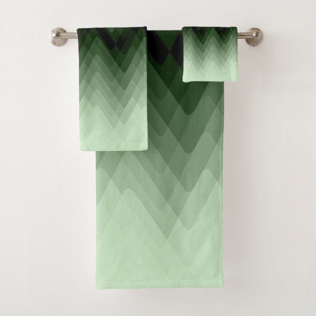 Dark green and mint zigzag. throw pillow bath towel set (Insitu)
